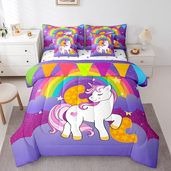 Erosebridal Monogrammed C Bed in a Bag Twin size, Dreamy Unicorn Bedding Sets Twin Size, Initial A to Z Letter Reversible Comforter Sets with Sheets, Ultra Soft Bedroom Decorative, 7pcs