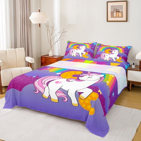 Erosebridal Monogrammed C Bed Sheets Set Twin Size, Dreamy Unicorn Twin Sheet Sets, Initial A to Z Letter Bedding Twin Size, Ultra Soft Bedroom Decorative, 3pcs