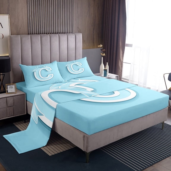 Erosebridal Monogrammed C Bed Sheets Set Twin Size, Initial Letter Bed Sheets Twin, Blue Bow Reversible Sheet Set Twin, Super Cozy Bedroom Decor, 3-Piece