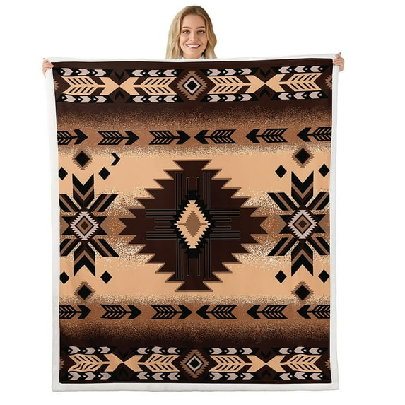 Erosebridal Hippie Aztec Throw Blanket for Couch 60x80,Bohemian Theme Fleece Blanket,Ultra Soft Sherpa Blanket,Tribal Room Decorative