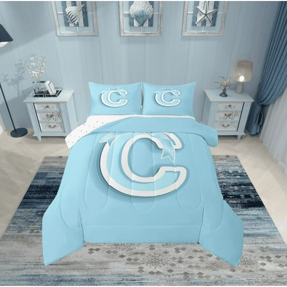 Erosebridal Monogrammed C Comforter Sets Twin Size, Initial Letter Comforters & Duvets, Blue Bow Reversible Duvet Insert, Super Cozy Bedroom Decor, 2-Piece