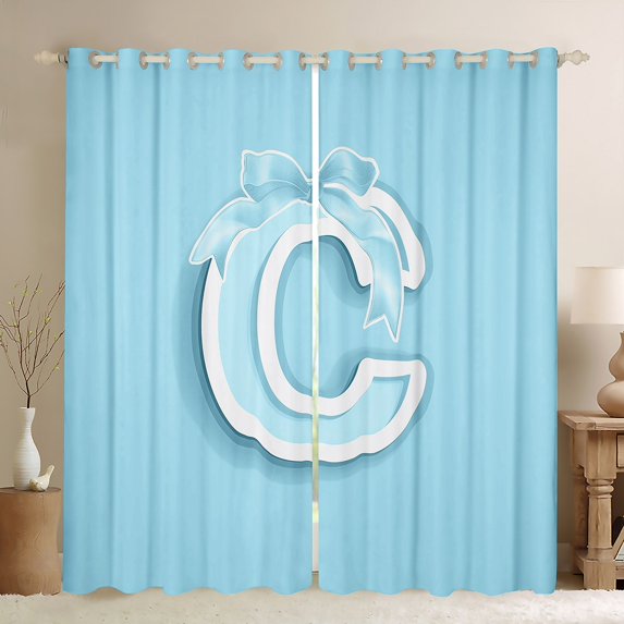 Erosebridal Monogrammed C Curtains and Drapes (52x84), Initial Letter 30%-50% Blackout Curtains for Bedroom, Blue Bow Curtains for Living Room, Window Curtains Bedroom Decor