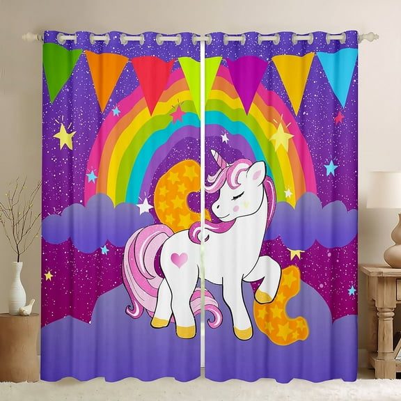 Erosebridal Monogrammed C Curtains for Living Room, Dreamy Unicorn Blackout Curtains Set of 2 (38x54), Initial A to Z Letter Black Out Curtains, Window Curtains Bedroom Decorative