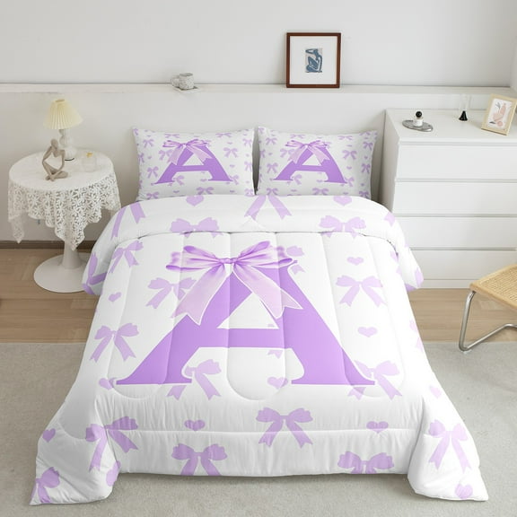 Erosebridal Monogrammed A Comforter Sets Twin Size, Cute Bow-tie Down Comforter, Initial Letter Reversible Duvet Insert, Lightweight Bedroom Decor, 2 Pieces