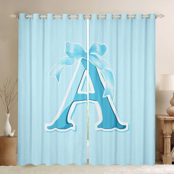 Erosebridal Monogrammed A Curtains and Drapes (42x63), Initial Letter 30%-50% Blackout Curtains for Bedroom, Blue Bow Curtains for Living Room, Window Curtains Bedroom Decor