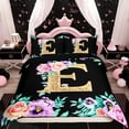 thumbnail image 1 of Erosebridal Black Gold Monogrammed E Comforter Cover Twin for Women Girls, Romantic Rose Bedding Sets Twin Size, Black Reversible, 1 Duvet Cover and 1 Pillowcase (No Comforter), 1 of 7
