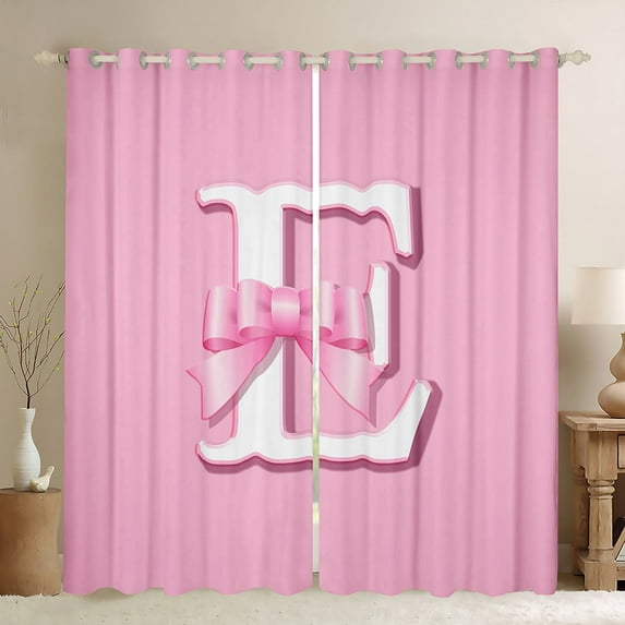 Erosebridal Monogrammed E Curtains Pack of 2 (38x45), Initial Letter 30%-50% Black Out Curtains, Pink Bow Curtains for Living Room, Window Curtains Bedroom Decor