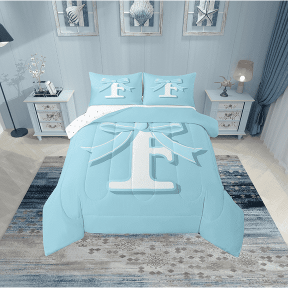 Erosebridal Monogrammed F Bedding Twin Comforter Set, Initial Letter Down Comforter, Blue Bow Reversible Comforters & Duvets, Super Cozy Bedroom Decor, 2-Piece