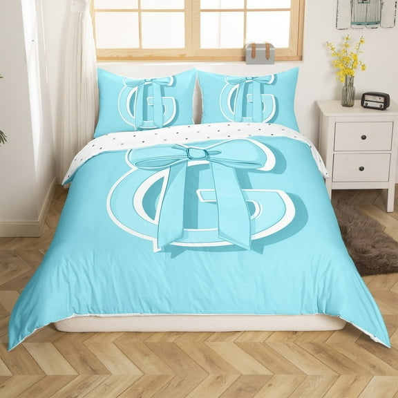 Erosebridal Monogrammed G Duvet Cover Twin, Initial Letter Bedding Sets Twin Size, Blue Bow Reversible Comforter Cover Twin, Super Cozy Bedroom Decor, 2 Pieces（No Comforter）