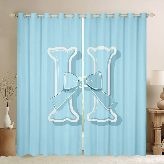 Erosebridal Monogrammed H Curtains for Living Room, Initial Letter 30%-50% Blackout Curtains Set of 2 (42x63), Blue Bow Curtains and Drapes (42x63), Window Curtains Bedroom Decor