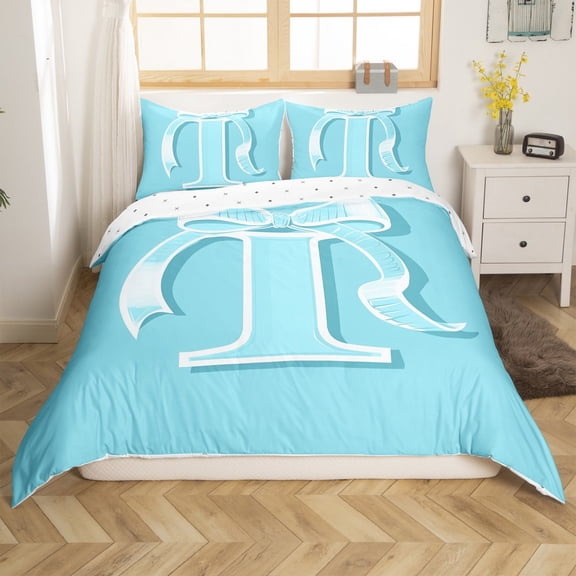 Erosebridal Monogrammed I Bedding Sets Twin Size, Initial Letter Comforter Cover Twin, Blue Bow Reversible Bedding Twin Size, Super Cozy Bedroom Decor, 2 Pieces（No Comforter）
