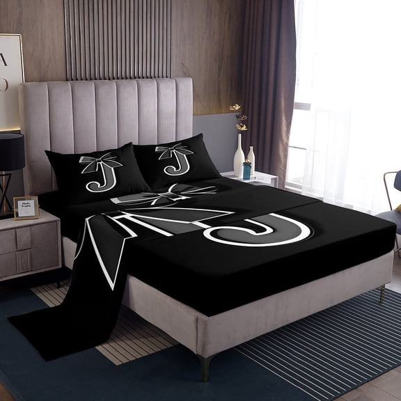 Erosebridal Monogrammed J Bed Sheets Set Twin Size, Initial Letter Bed Sheets Twin, Gray Bow Reversible Sheet Set Twin, Super Cozy Bedroom Decor, 3-Piece