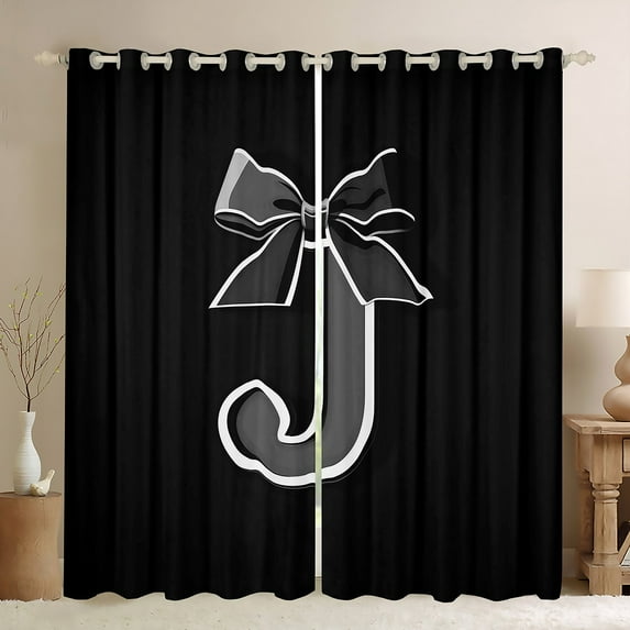 Erosebridal Monogrammed J Curtains and Drapes (42x84), Initial Letter 30%-50% Blackout Curtains for Bedroom, Gray Bow Curtains for Living Room, Window Curtains Bedroom Decor
