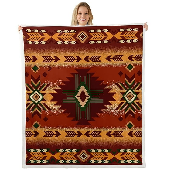 Erosebridal Bohemian Aztec Throw Blanket for Couch,Hippie Tribal Plush Blanket,Super Cozy Sherpa Blanket 30x40,Boho Decoration