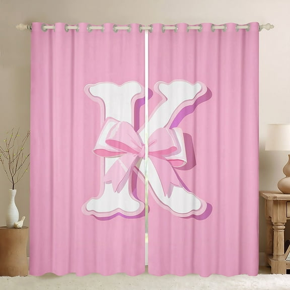 Erosebridal Monogrammed K Curtains for Living Room, Initial Letter 30%-50% Blackout Curtains Set of 2 (42x63), Pink Bow Curtains and Drapes (42x63), Window Curtains Bedroom Decor