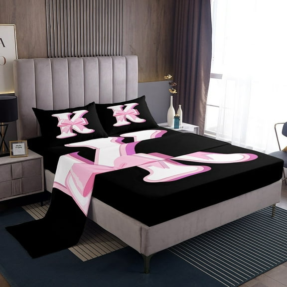 Erosebridal Monogrammed K Sheet Set Twin, Initial Letter Bedding Sets Twin Size, Pink Bow Reversible Twin Sheet Sets, Super Cozy Bedroom Decor, 3-Piece