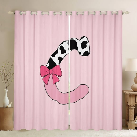 Erosebridal Monogrammed Letter Curtains for Living Room,Cattle Print 30%-50% Blackout Curtains Set of 2 (38x45),Curtains Pack of 2 (38x45),Pink Bow Tie Decoration