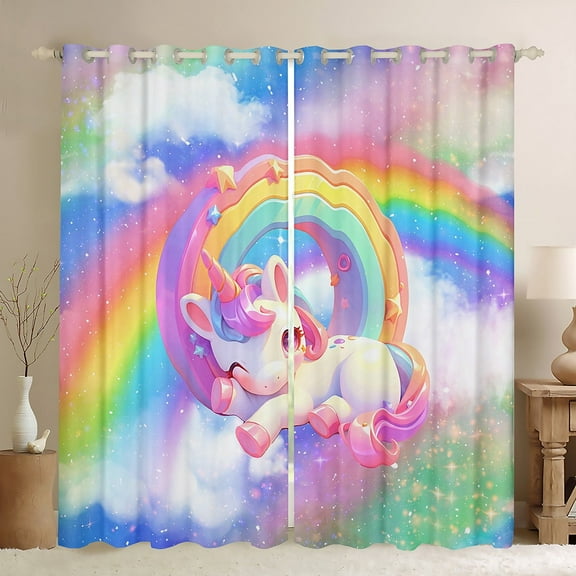 Erosebridal Monogrammed O Curtains and Drapes (38x54), Kawaii Unicorn 30%-50% Blackout Curtains for Bedroom, Cartoon Rainbow Curtains for Living Room, Window Curtains Bedroom Decoration
