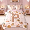 thumbnail image 1 of Erosebridal Monogrammed P Kids Twin Bedding Sets, Capybara Animals Bedding Comforter Set, Pink Reversible, 7 Pieces, 1 of 7