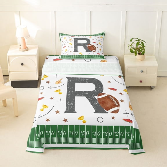 Erosebridal Monogrammed R Kids Twin Sheet Sets, Cute Rugby Game Bedding, 3 Pieces