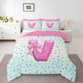thumbnail image 1 of Erosebridal Monogrammed V Bedding King Comforter Set,Cute Bowknot Down Comforter,Colorful Dessert Bedding Sets King with Comforter,Microfiber Room Decorative Reversible,3 Pieces, 1 of 8