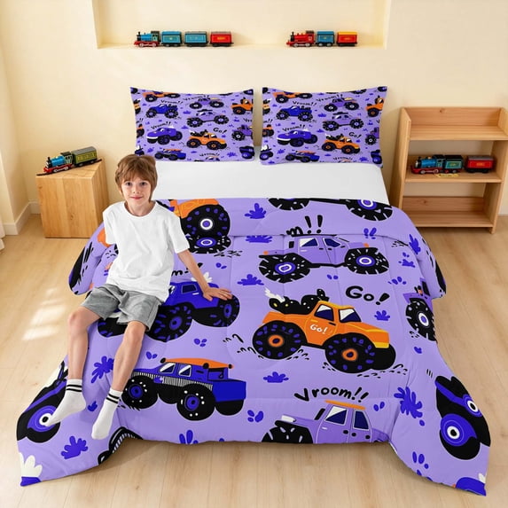 Erosebridal Monster Truck King Size Comforter Sets, Off-Road Comforters King Size, Purple Blue, Black Reversible 3-Piece 1 Comforter and 2 Pillowcases
