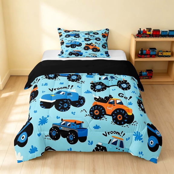 Erosebridal Monster Truck Twin Comforter Sets, Off-Road Bedding Set, Dark Blue, Black Reversible 2 Pieces 1 Comforter and 1 Pillowcase