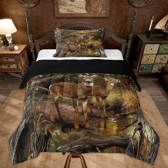 Erosebridal Moose Elk Kids Twin Comforter Sets, Rustic Deer Animals Bedding Set, Black Reversible, 2pcs