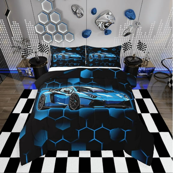 Erosebridal Motorbike Dirt Bike Comforter Sets,Geometry Gradient Honeycomb Comforters & Duvets,Neon Red,Reversible,Breathable,2pcs