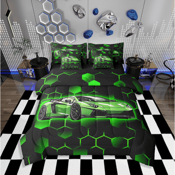 Erosebridal Motorcycle Motocross Bedding Sets Twin Size,Dirt Bike Comforter Sets with Sheets for Teens Men,Sport Decorative,Blue,Reversible,Breathable,7-Piece