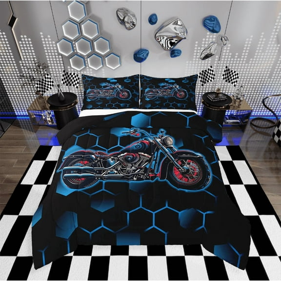 Erosebridal Motorcycle Motocross Comforter Sets,Dirt Bike Comforters & Duvets for Teens Men,Sport Decorative,Blue,Reversible,Breathable,2pcs