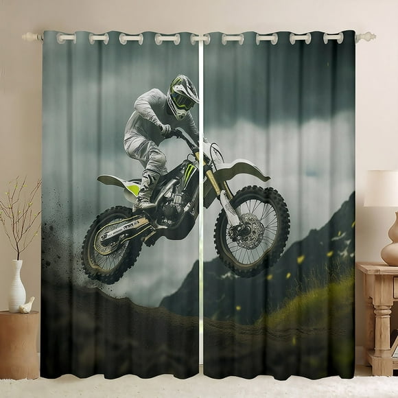 Erosebridal Motorcycle Rider Curtains Pack of 2 (52x63), Dirt Bike Print 30%-50% Black Out Curtains