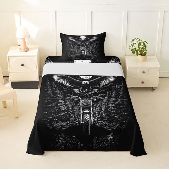Erosebridal Motorcycle Twin Sheet Sets,American Eagle Animals Bedding For Bots Adults 3-Piece