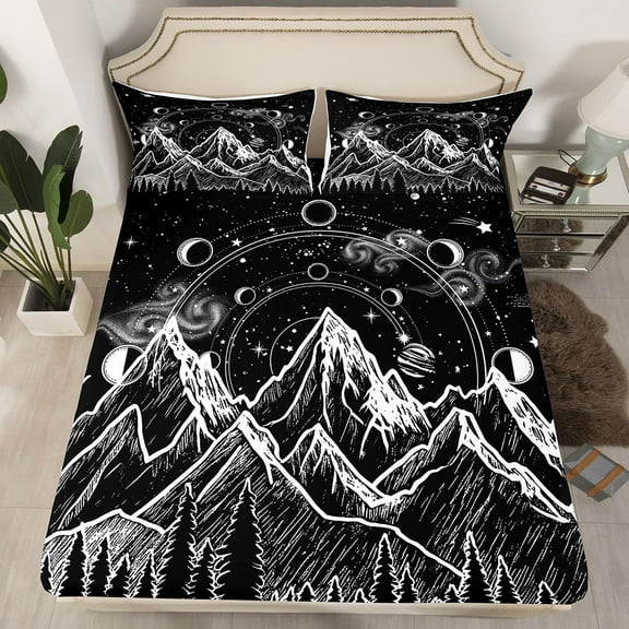 Erosebridal Mount Fuji Fitted Sheet Set Full, Cosmos Astrology Bed Set, Breathable 3 Piece (Fitted Sheet, Pillowcase)s (Fitted Sheet, Pillowcase), No Top Sheet