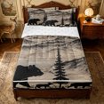 thumbnail image 1 of Erosebridal Mountain Bear Wildlife Zipper Full Size Comforter Sets with Fitted Sheet and 2 Pillowcases for Boys Men, Coniferous Tree Print Zipper Bedding Set, Beige, Reversible, 4-Piece, 1 of 7