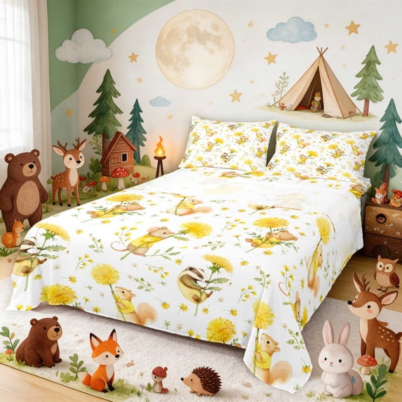 Erosebridal Mouse King Sheets for Girls, Dandelions Bedding, 4 Pieces 1 Flat Sheet 1 Fitted Sheet and 2 Pillowcases