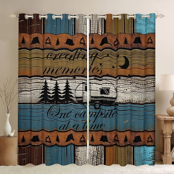 Erosebridal Multi-Tone Wood Black Camper RV Print Blackout Curtains Set of 2 (52x84 Each), Rustic Camping Window Curtains for Kids Boys and Girls