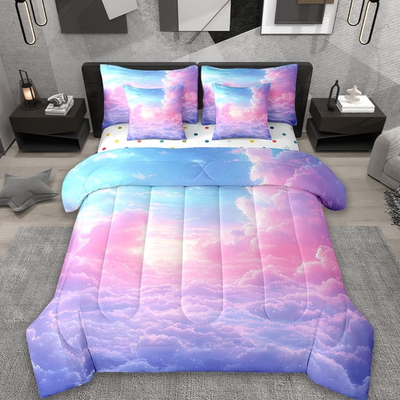 Erosebridal Multicolor Clouds Bedding Queen Size,Dreamy Galaxy Bed Set,Nebula Universe Bedding Sets Queen Size,Breathable Bedroom Decoration Reversible,7pcs
