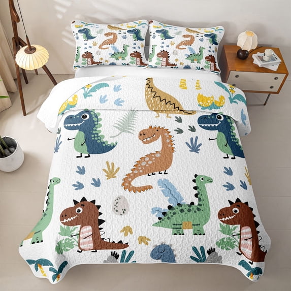 Erosebridal Multicolor Dinosaur Graffiti Bed Spread Queen,Jungle Dino Egg Queen Coverlet Set For Boys,3pcs