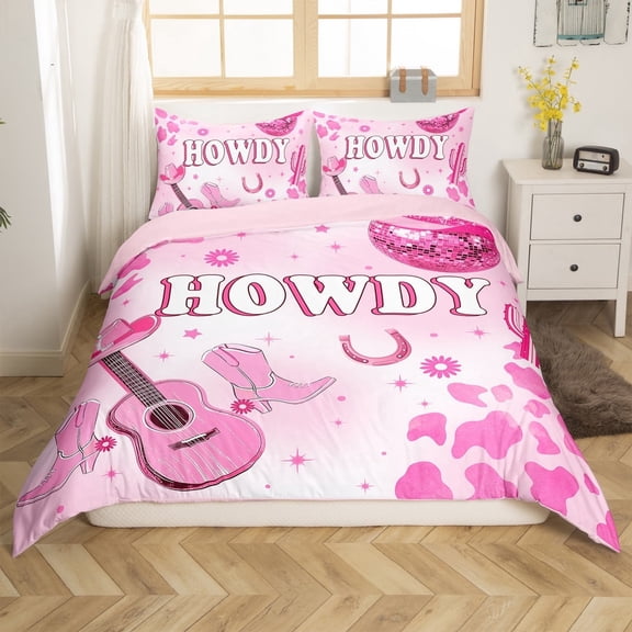 Erosebridal Music Guitar Comforter Cover Twin,Western Cowgirl Bedding Twin Size,Cow Print Duvet Cover Twin,Super Cozy Southwestern Bedroom Decorative,Reversible,2-Piece(No Comforter)