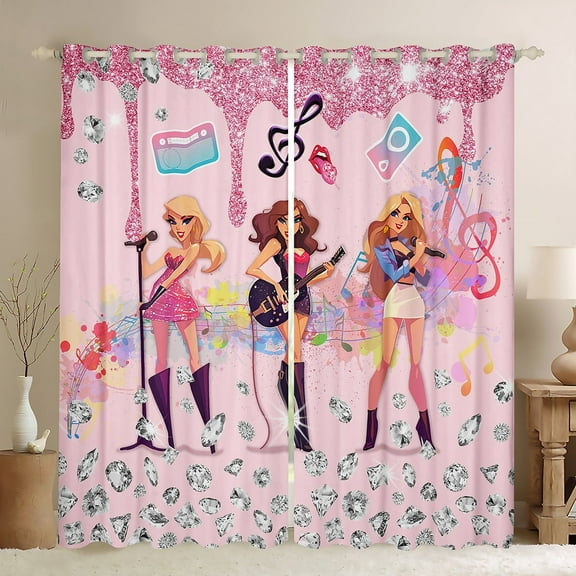Erosebridal Music Guitar Curtains for Living Room (38Wx45L),Crystal Glitter 30%-50% Blackout Curtains Set of 2 (38x45),Watercolor Splash Curtains and Drapes,Famale Bedroom Decor