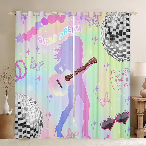 Erosebridal Music Guitar Curtains for Living Room,Disco Ball Curtains and Drapes (42Wx84L),Rock Music Blackout Curtains for Bedroom,Old Fashion Room Decoration