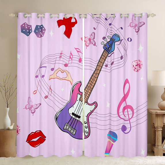 Erosebridal Music Guitar Curtains and Drapes (42Wx90L),Red Lips Curtains Pack of 2 (42Wx90L),Musical Notes Black Out Curtains,Melody Room Decorative