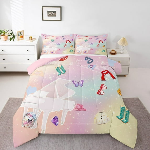 Erosebridal Music Musician Bedding Sets Twin with Comforter,Instrument Piano Duvet Insert,Glitter Rainbow Comforter Sets Twin Size,Microfiber Bedroom Decor Reversible,2pcs