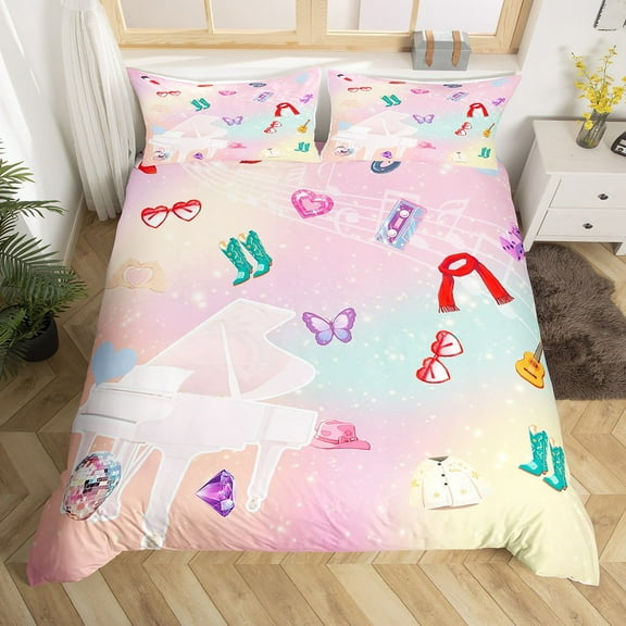 Erosebridal Music Musician Comforter Cover Twin,Instrument Piano Bedding Twin Size,Glitter Rainbow Duvet Cover Twin,Microfiber Bedroom Decor Reversible,3-Piece（No Comforter）