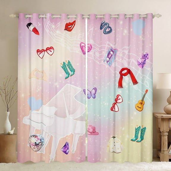 Erosebridal Music Musician Curtains and Drapes (38x45),Instrument Piano BlackoutCurtains for Bedroom,Glitter Rainbow Curtains Pack of 2 (38x45),Microfiber Bedroom Decor