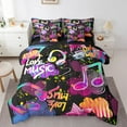 thumbnail image 1 of Erosebridal Music Theme Bed in a Bag King Size,Graffiti Hippie Bed Set,Heart Stars Clouds Bedding King Size For Girls,Microfiber Bedroom Decorative Reversible,7 Pieces, 1 of 7