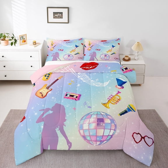 Erosebridal Musical Instrument Guitar Bedding Twin Comforter Set,Music Notes Down Comforter,Princess Stars Bedding Sets Twin with Comforter,Lightweight Room Decorative Reversible,2 Pieces