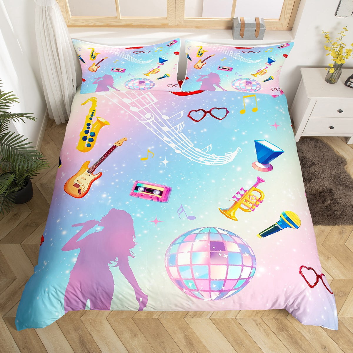 Music Note Bedspread Erosebridal Musical Instrument Guitar Comforter Cover Twin,Music Notes ...