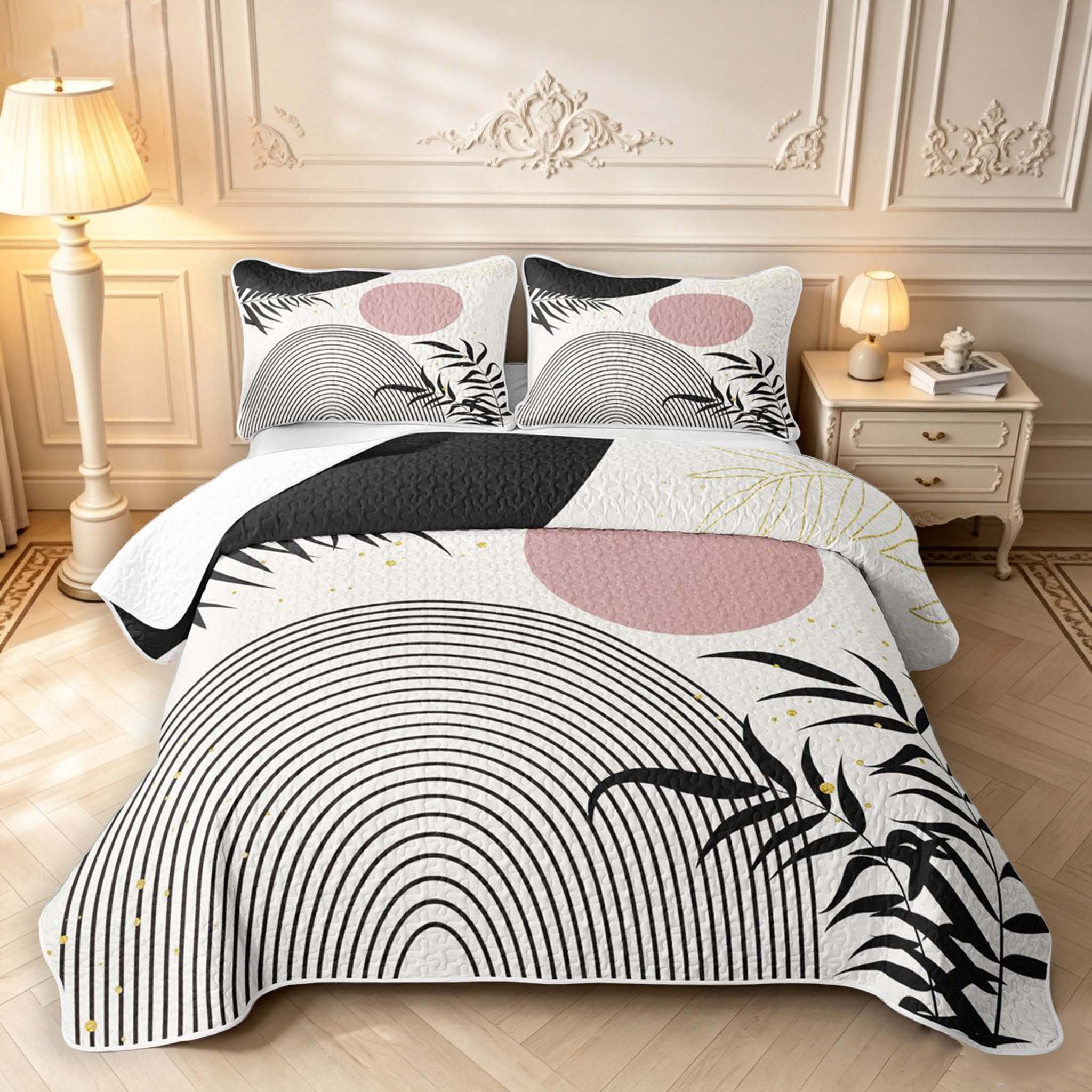 Erosebridal Mystic Arch Rainbow Quilt Full,Black Palm Leaves Full ...